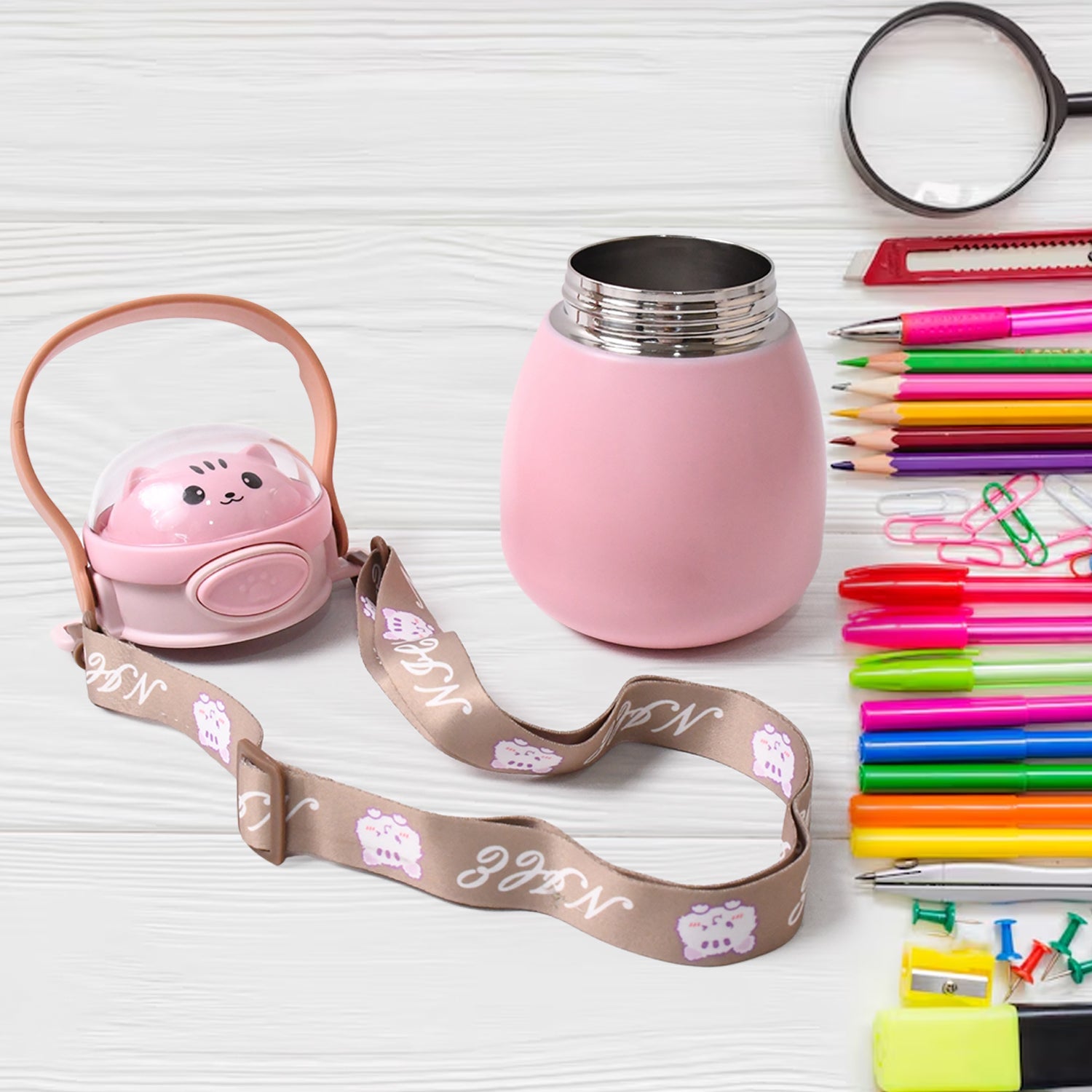 Stainless Steel Kitten / Bottle Vacuum Insulated Cup With Handle & Strap (700 ML) Stainless Steel Kitten / Bottle Vacuum Insulated Cup With Handle & Strap (700 ML)